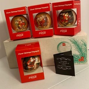 Coca Cola Santa Clause Glass Christmas Ornaments Set of 4